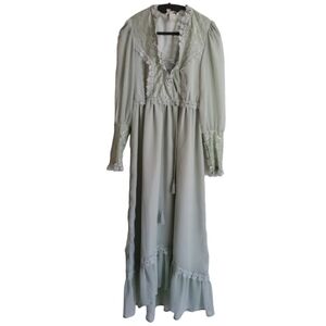 H&M Green 70s Gunne Sax inspired chiffon& lace prairie dress midi maxi Sz 2